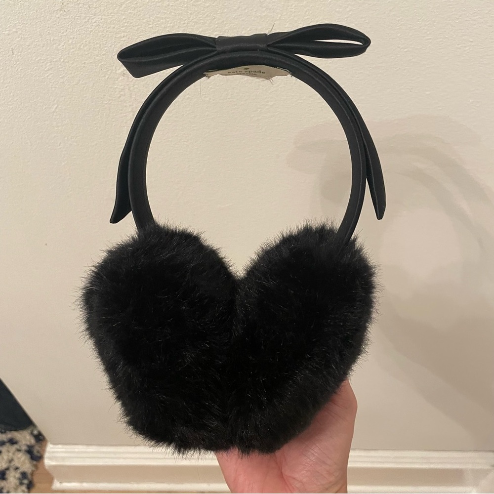 Kate Spade Black Ear Muffs Faux Fur with Bow